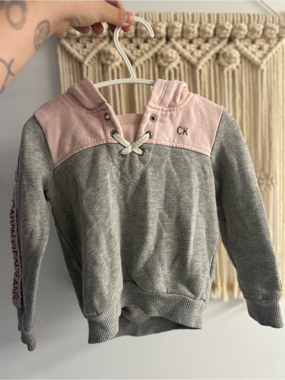 Calvin Klein Pink & Gray Lace-Up Hooded Pullover